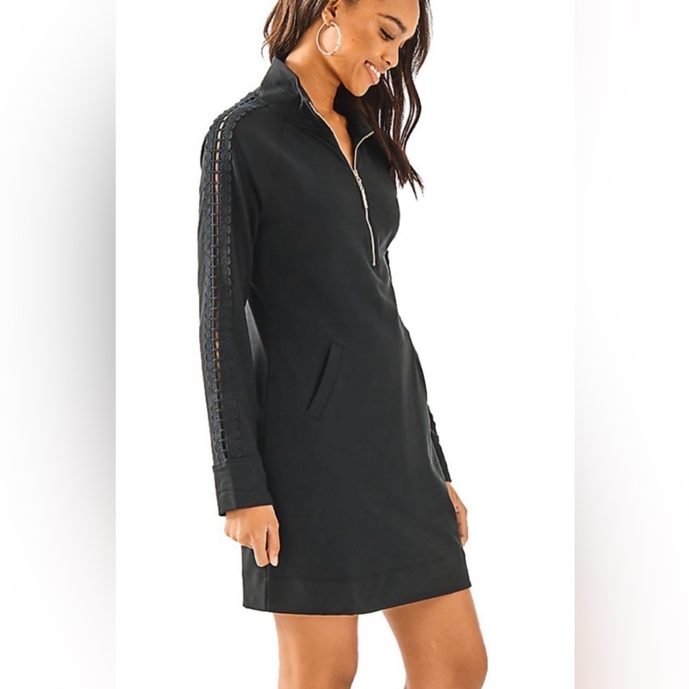 Lilly Pulitzer Womens Black Popover Eyelet Skipper Dress Sz Med Pockets Onyx - Picture 8 of 12